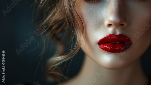 Portrait of the beautiful model with red lips. 