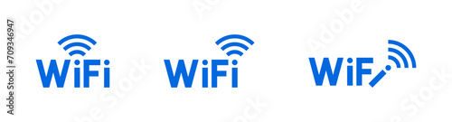 Free wifi icon logo set. Wireless internet connection icon. Wi-fi signal symbol. Blue wifi vector icon