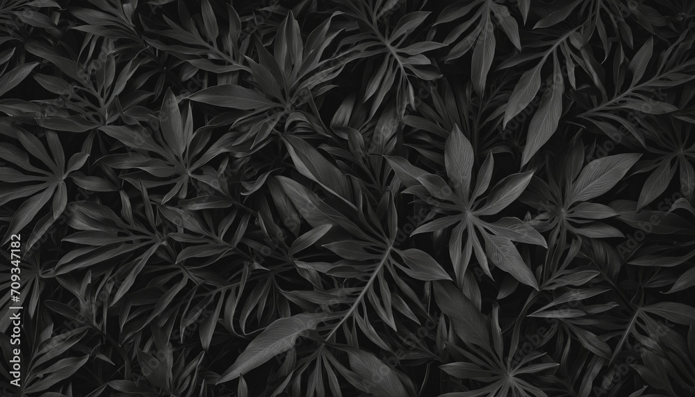 Abstract Tropical Leaf Background with Black Textures