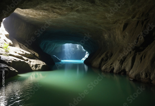 Hidden subterranean stream within a dim cavern