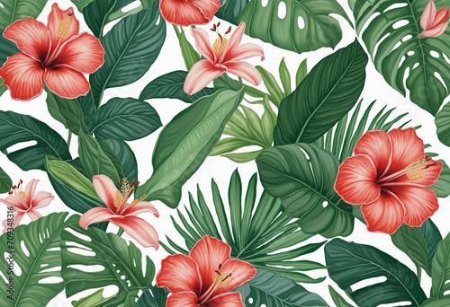 Exotic summer watercolor banner with protea and tropical plants