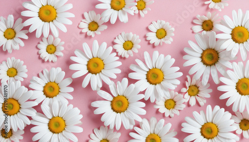 Collection of daisy flower icons on pink background vector illustration.