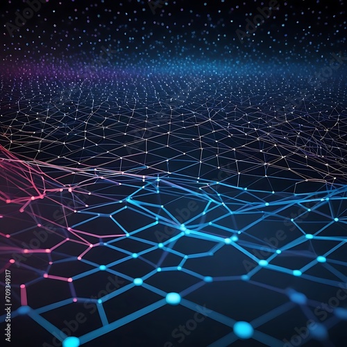 3d rendering of abstract technology background with connection lines. Network concept, Abstract digital background with binary code flowing through a network of interconnected nodes