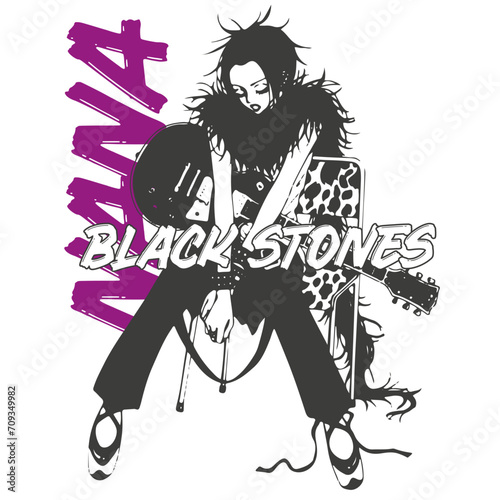 NANA Osaki Anime Poster Art: Black Stones Music Band - Iconic Illustration