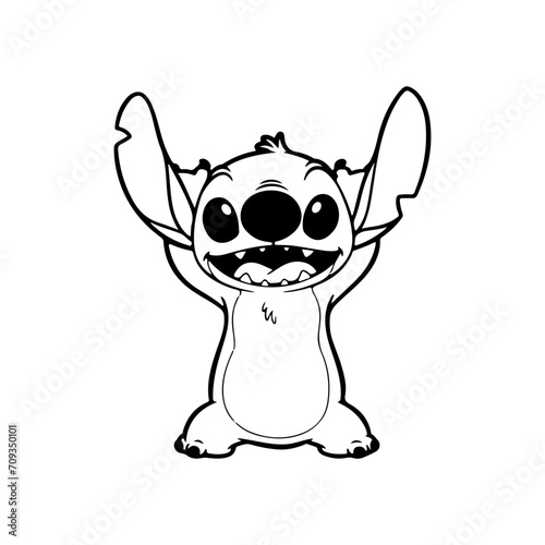 Stitch Designs, silhouette cute cartoon character, black and white, coloring pages