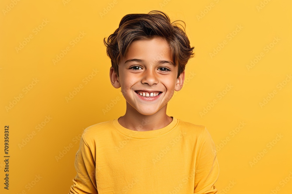 Portrait of a smiling little boy looking at camera over yellow background Portrait of a smiling little boy looking at camera over yellow background