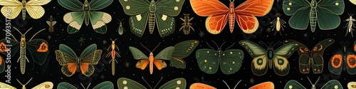 Moths and Butterflies in Vintage Entomology Collection Style