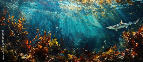 California reef with underwater kelp - shark's egg.