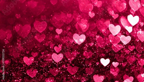 trendy viva magenta color of the year 2023 pink red hearts sparkling glitter bokeh panoramic background banner valentines day abstract defocused texture header
