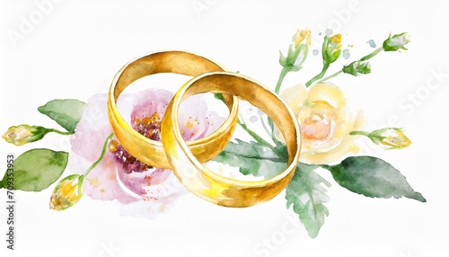 wedding rings in the style of romantic watercolor isolated