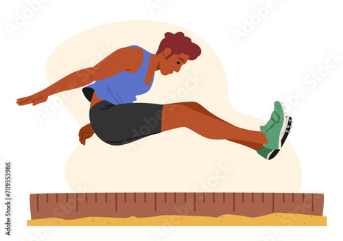 Dynamic Long Jump Athlete Combines Explosive Speed And Power To Sprint Down The Runway, Cartoon Vector Illustration