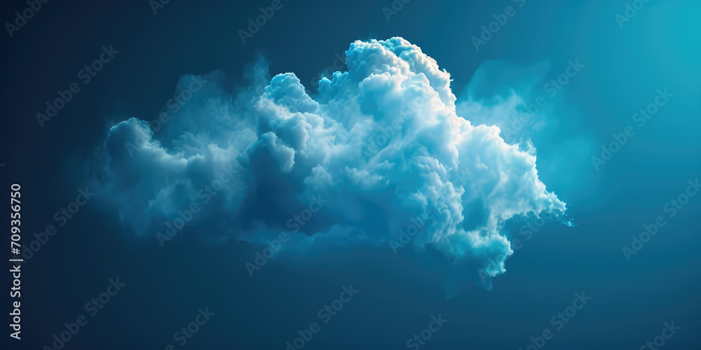 Naklejka premium A single fluffy cloud set on a flat dark blue background with copy space, invoking a serene, airy feel.