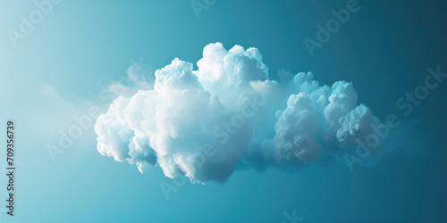 A single fluffy cloud set on a flat blue background with copy space, invoking a serene, airy feel. photo