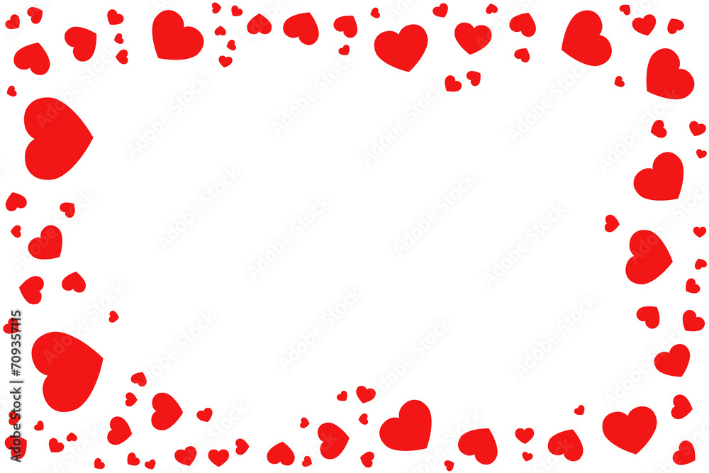 Rectangular frame of hearts on white background	