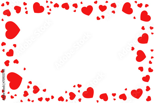 Rectangular frame of hearts on white background 