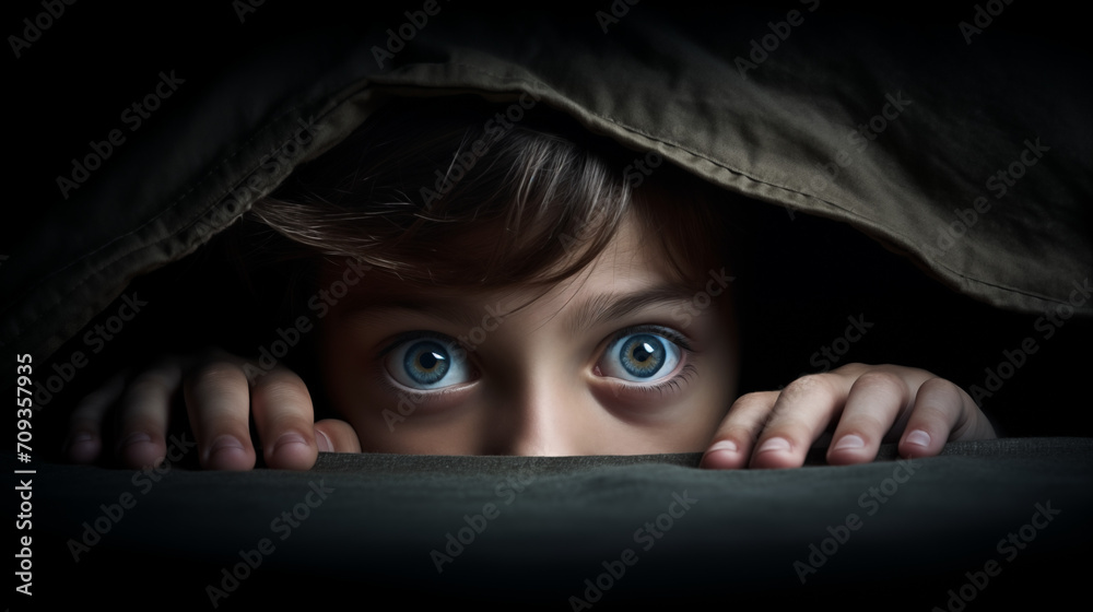 Kid hiding under blanket