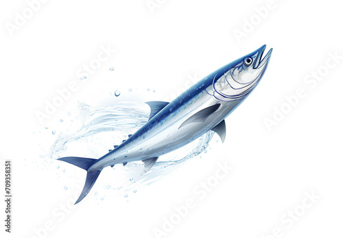  Fresh mackerel with a splash of water  isolated on a white background.