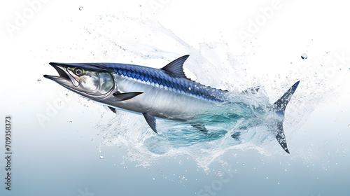  Fresh mackerel with a splash of water  isolated on a white background.