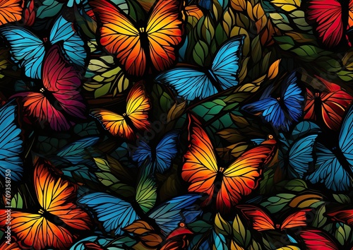 Rainbow Colored Butterfly Swarm Pattern Design