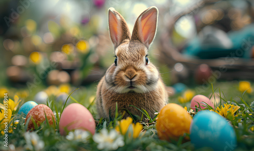 easter bunny with colored eggs