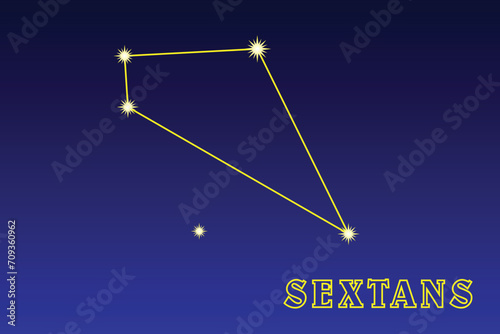 Constellation Sextans. Illustration of the constellation Sextant. Small dim equatorial constellation. It occupies an area of ​ ​ 313.5 square degrees in the sky, contains 34 stars