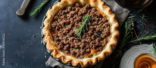 pie with ground meat filling photo
