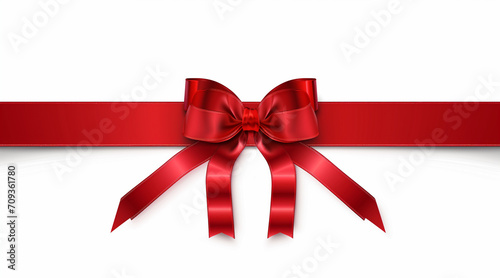 Red ribbon and bow realistic illustration, white background. San Valentines Day. happy birthday