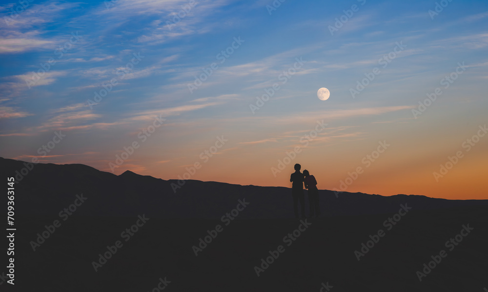 Watching the Moonrise on the Dunes, Mesquite Flat Sand Dunes, Death Valley National Park, California