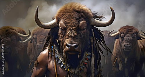 buffalo head Indian, ai genrated.