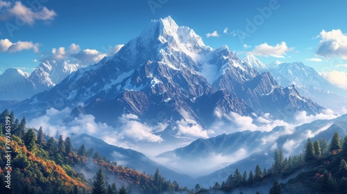 Snowy Mountain Peaks Background © Nica