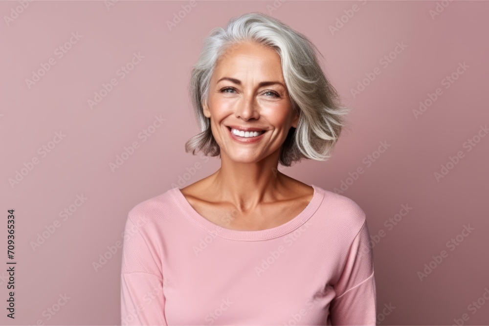 Portrait of a beautiful senior woman smiling against a pink background. Portrait of a beautiful senior woman smiling against a pink background.