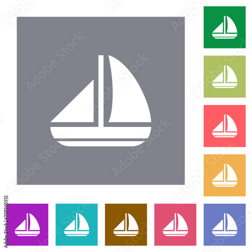 Sailing boat solid square flat icons