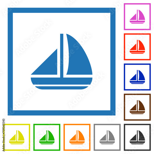 Sailing boat solid flat framed icons