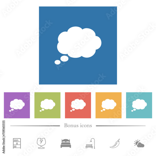 Single oval thought cloud solid flat white icons in square backgrounds