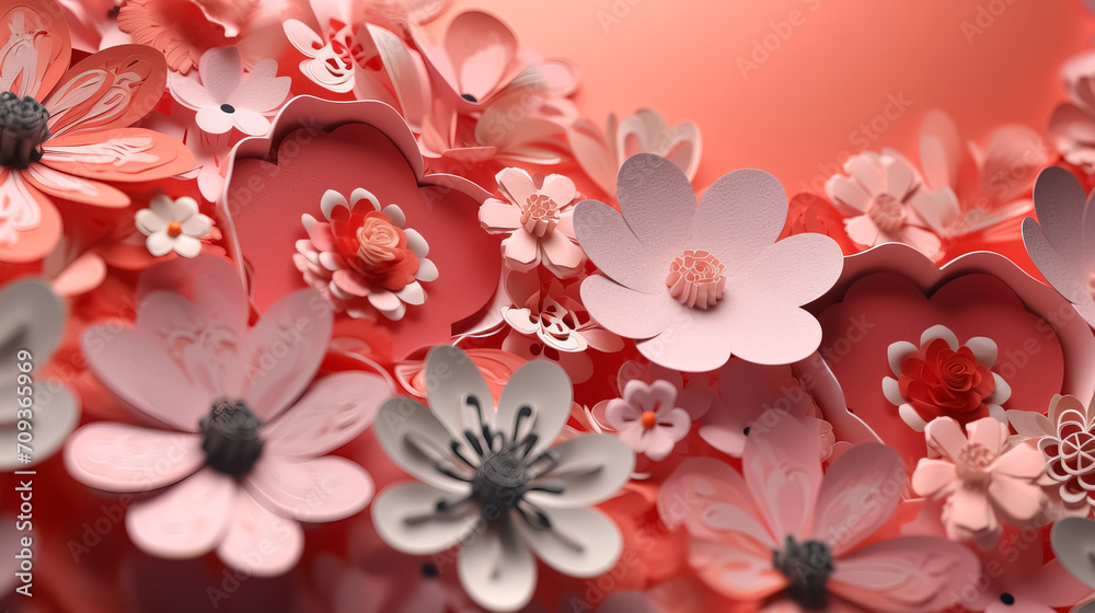 Fototapeta premium Valentine's day background. Colorful paper cut flowers