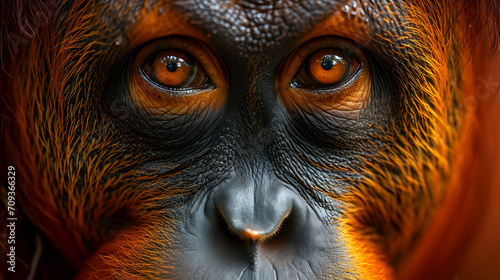 Close up portrait of an orangutan, Pongo pygmaeus photo