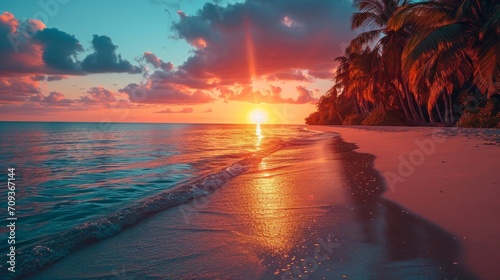 Tropical Beach Sunset Background © Nica