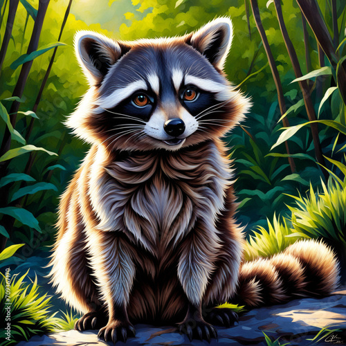 Racoon smiling cartoon illustration 