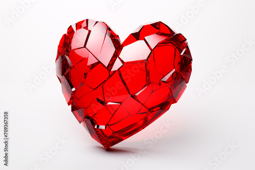 Red glass  broken heart  on a white background