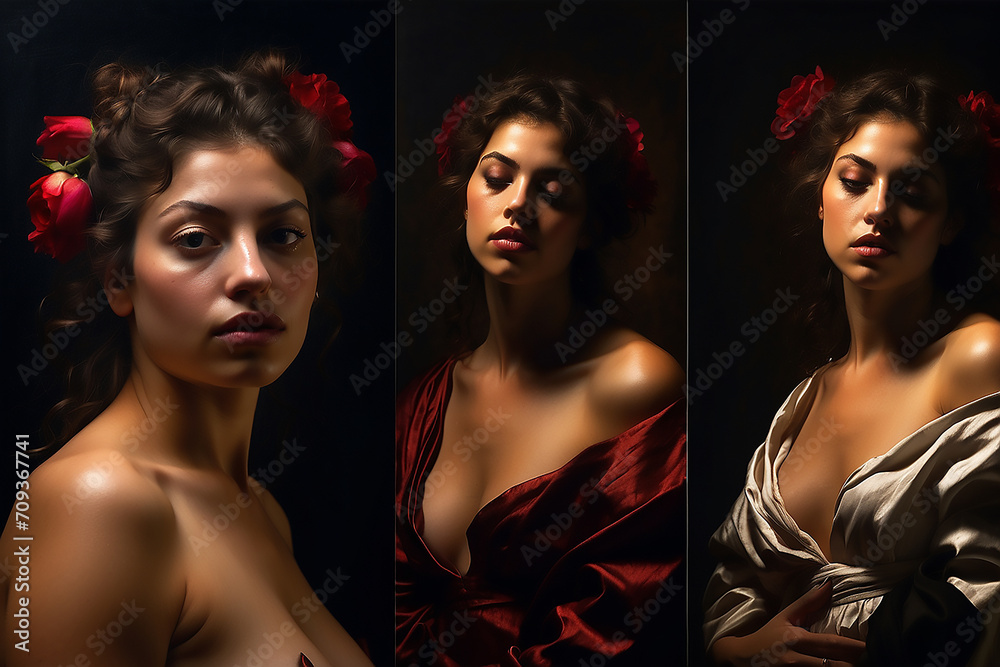 Obraz premium two models, artistic nude, caravaggio style, similar painting ​