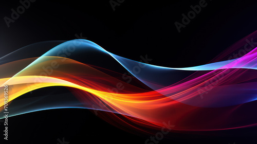 Abstract curve lines on black background, pattern of energy motion in dark digital space. Cyberspace with multicolored glowing waves of light. Concept of tech, color, spectrum, data