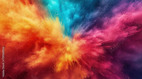 Explosion of color paint  burst of multicolored powder  abstract colorful background. Pattern of bright festive splash like in Holi festival. Concept of spectrum  watercolor  explode