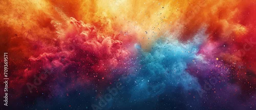 Panel kuchenny z motywem Splash of color paint, explosion of multicolored powder, banner of abstract colorful background. Pattern of bright festive burst like in Holi festival. Concept of watercolor, explode