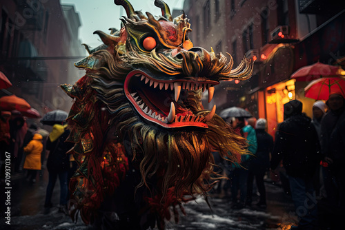 Chinese dragon as a character for the dragon dance at the Chinese New Year festival.