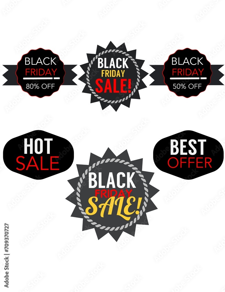 Black Friday Sale Badges in Red and Yellow on isolated Background Black Friday Sale Badges in Red and Yellow on isolated Background
