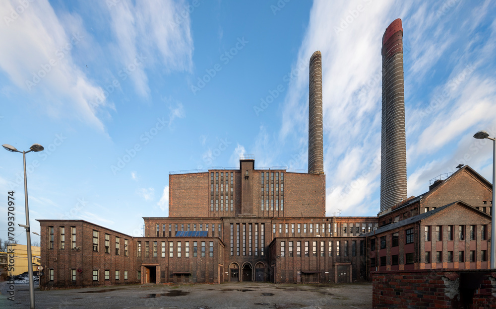 Old Abandoned Historic Industrial Power Plant in Silesia, Poland, Europe