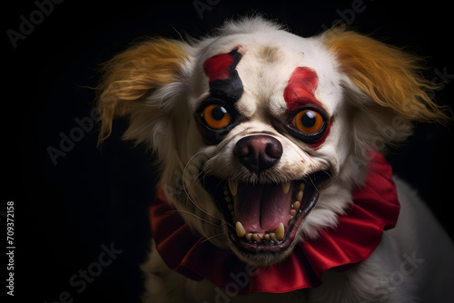 studio portrait of scary clown dog