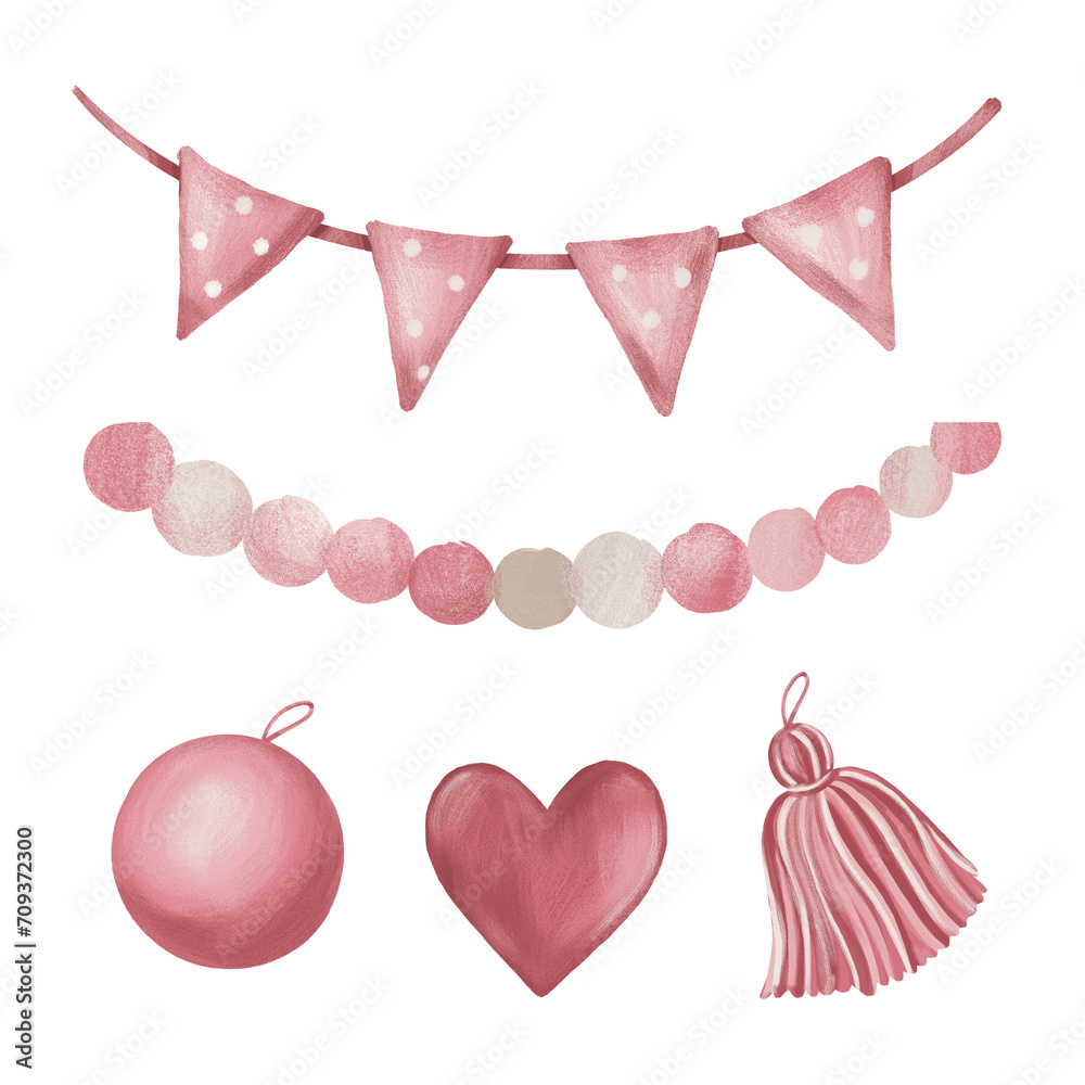 set of heart elements for Valentine’s Day, birthday party 