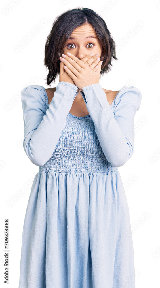 Young beautiful girl wearing casual clothes shocked covering mouth with hands for mistake. secret concept. Young beautiful girl wearing casual clothes shocked covering mouth with hands for mistake. secret concept.