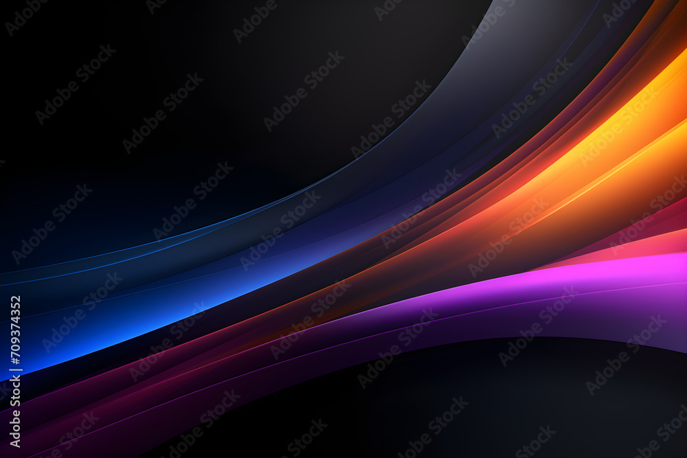 Fototapeta premium dark grey black abstract background with colourful glowing lines design for business, social media, advertising event. modern technology innovation concept background banner